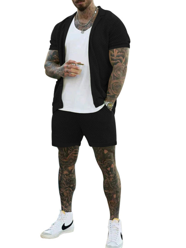 Short-sleeved shorts Knit lapel cardigan Short-sleeved men’s suit