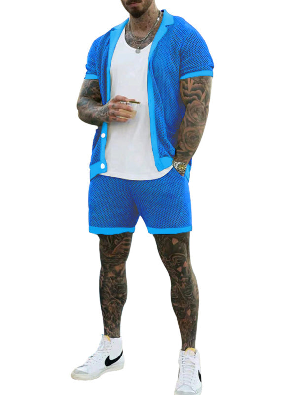 Short-sleeved shorts Knit lapel cardigan Short-sleeved men’s suit