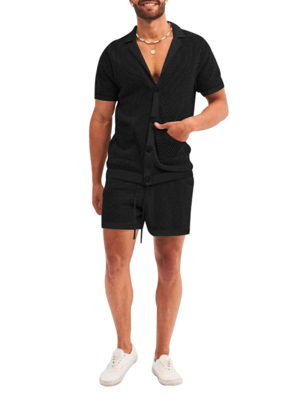 Short-sleeved shorts Knit lapel cardigan Short-sleeved men’s suit