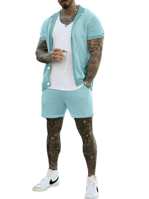 Short-sleeved shorts Knit lapel cardigan Short-sleeved men’s suit