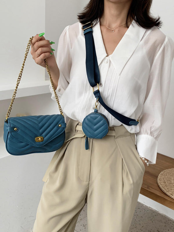 shoulder bag high sense chain messenger bag small bag - Blue / F