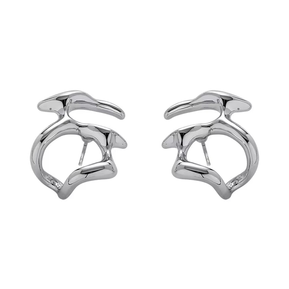 SILVER ABSTRACT EARRINGS ZINC ALLOY GRUNGE AESTHETIC EAR