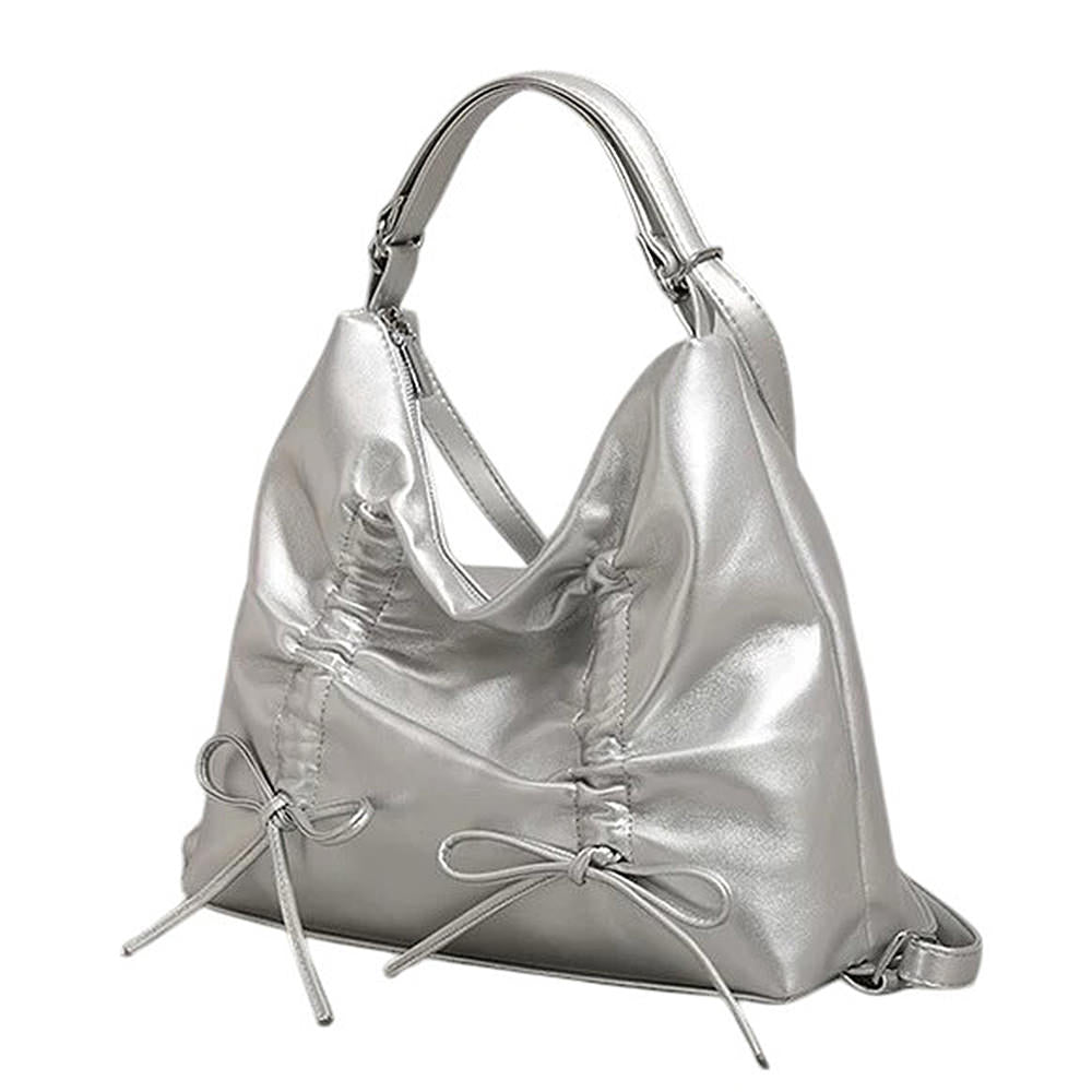 SILVER BOW SHOULDER BAG WITH DELICATE BOW ACCENTS