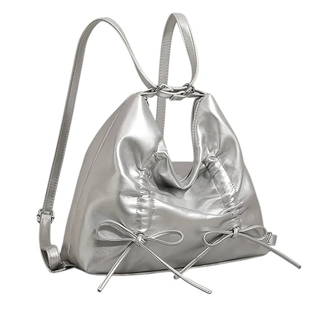 SILVER BOW SHOULDER BAG WITH DELICATE BOW ACCENTS