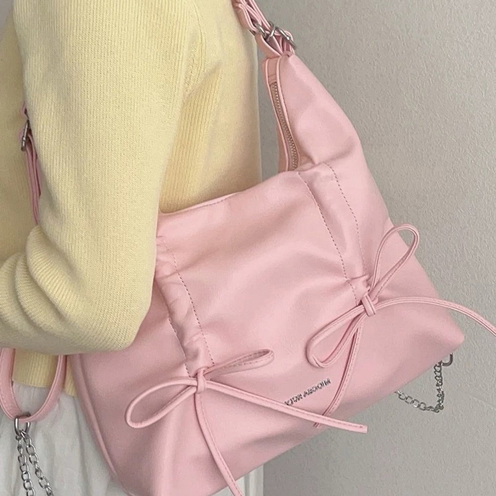 SILVER BOW SHOULDER BAG WITH DELICATE BOW ACCENTS