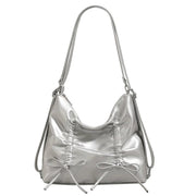 SILVER BOW SHOULDER BAG WITH DELICATE BOW ACCENTS