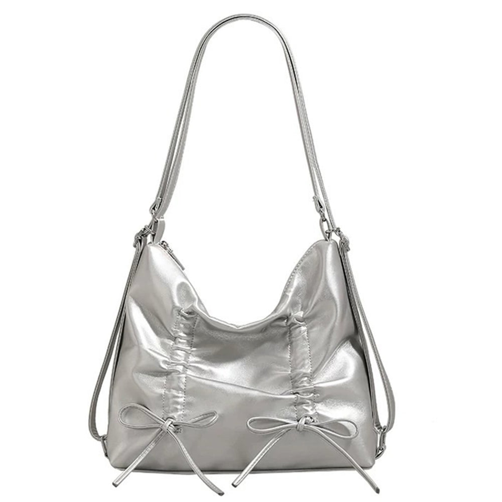 SILVER BOW SHOULDER BAG WITH DELICATE BOW ACCENTS