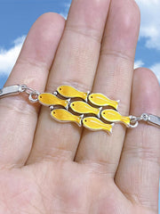 SILVER BRACELET WITH YELLOW FISH CHARMS VINTAGE CUTE GEOMETRIC
