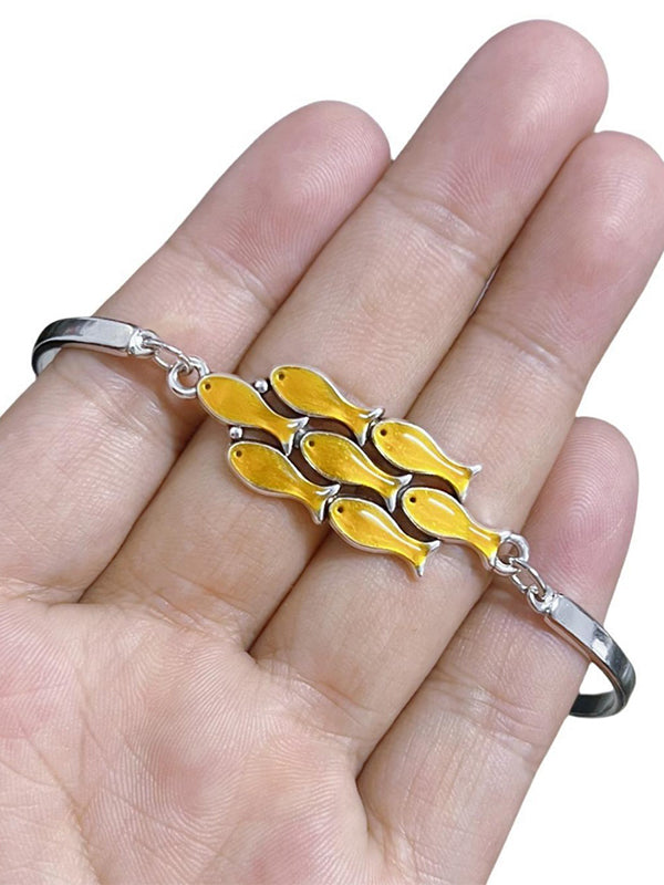 SILVER BRACELET WITH YELLOW FISH CHARMS VINTAGE CUTE GEOMETRIC