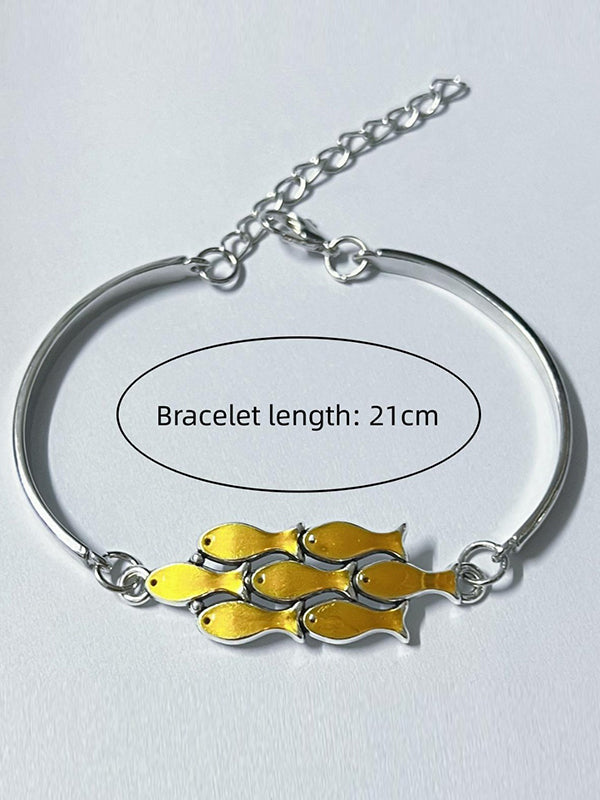 SILVER BRACELET WITH YELLOW FISH CHARMS VINTAGE CUTE GEOMETRIC