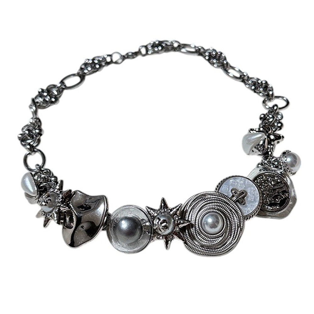 SILVER CHARM CHOKER: ELEGANT TEXTURED LINKS