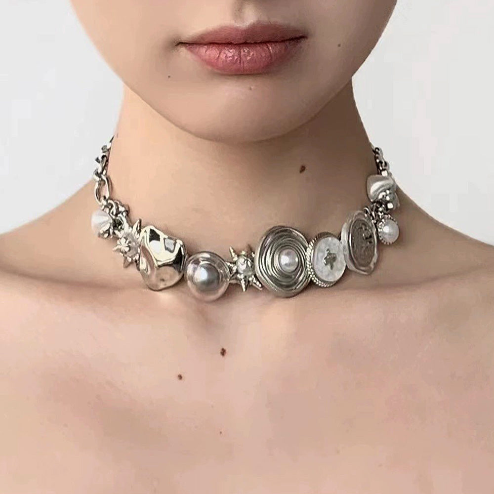 SILVER CHARM CHOKER: ELEGANT TEXTURED LINKS
