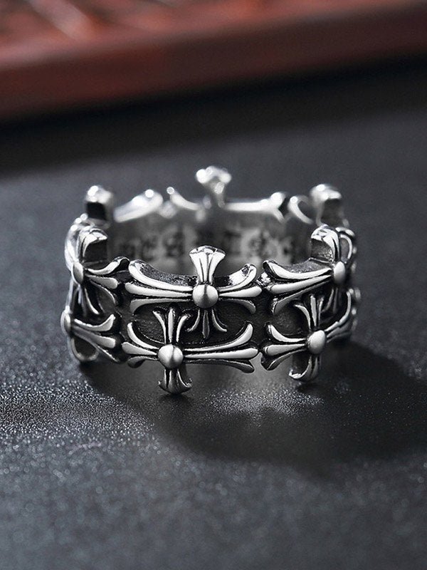 SILVER CROSS-MOTIF CUFF RING GEOMETRIC ALLOY CUFF RING