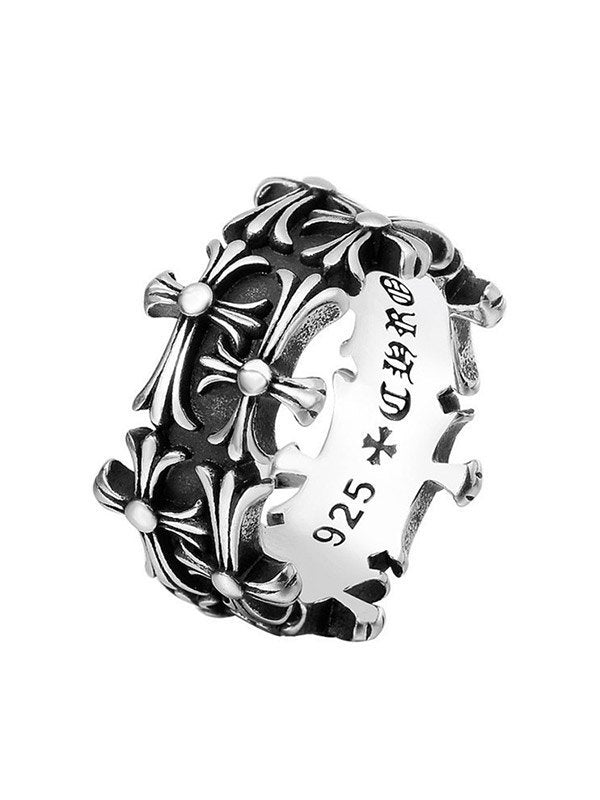 SILVER CROSS-MOTIF CUFF RING GEOMETRIC ALLOY CUFF RING