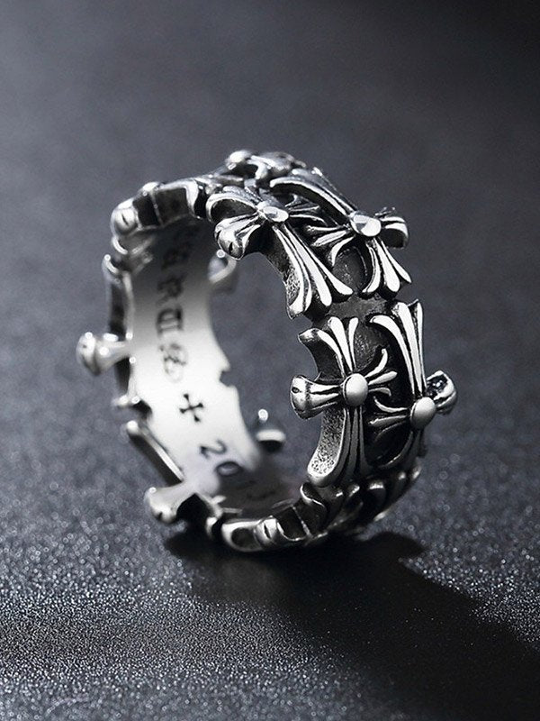 SILVER CROSS-MOTIF CUFF RING GEOMETRIC ALLOY CUFF RING