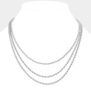 Silver Dipped Rope Metal Chain Layered Necklace