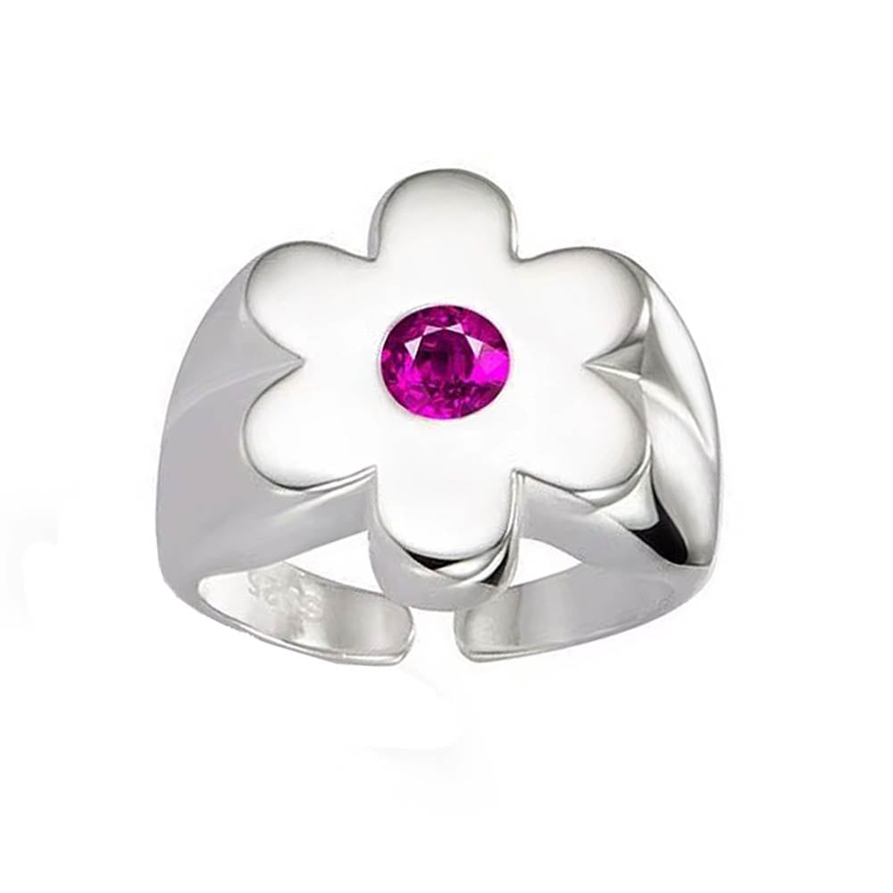SILVER FLOWER RING PINK GEM INDIE FLOWER