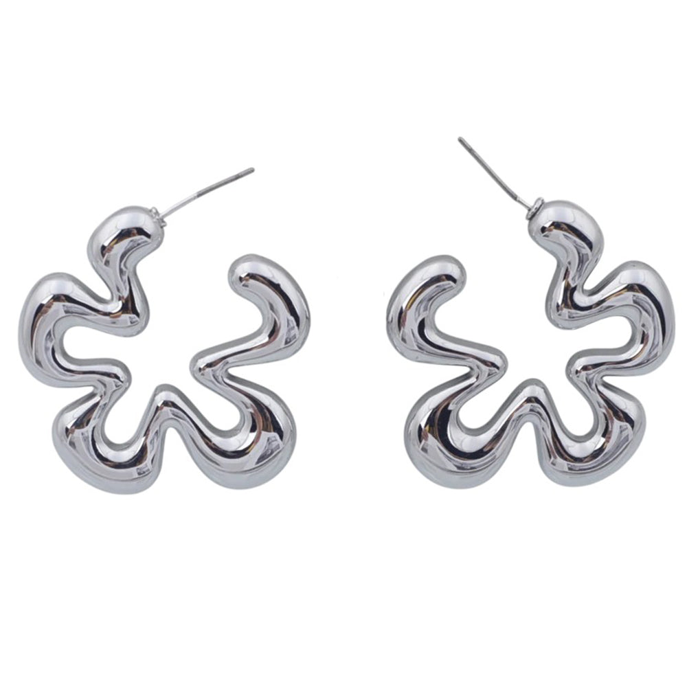 SILVER FLOWER-SHAPED EARRINGS PAIR FOR WOMEN JEWELRY ACCESSORY