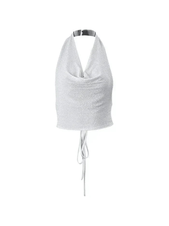 SILVER HALTER TOP WITH SPARKLE – SILVER PUNK METALLIC TANK