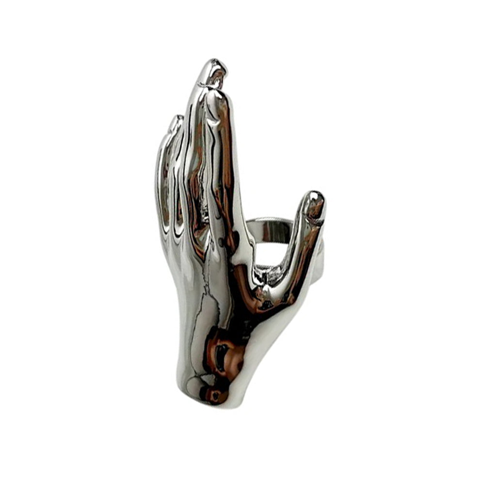 SILVER HAND RING ZINC ALLOY HAND SHAPED RING
