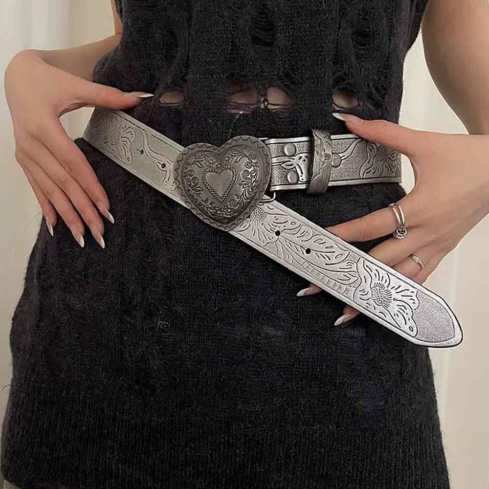 SILVER HEART BUCKLE BELT ACCESSORY