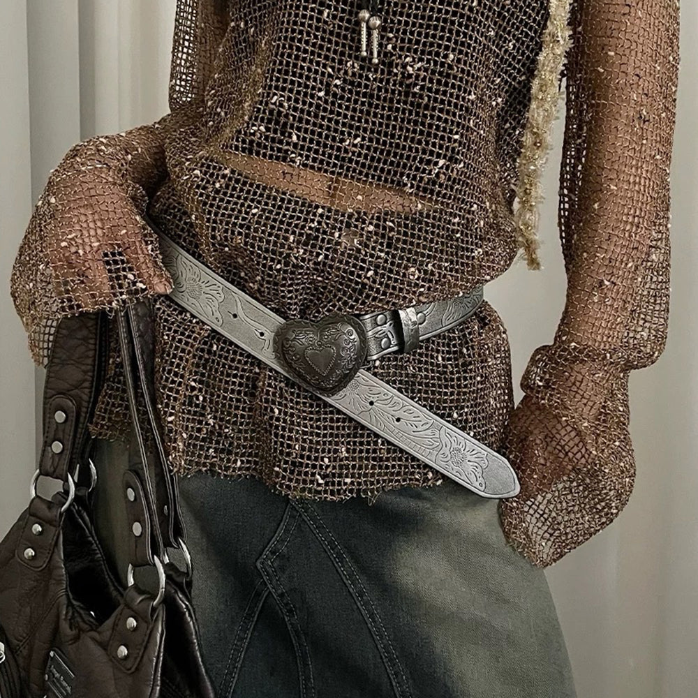 SILVER HEART BUCKLE BELT ACCESSORY