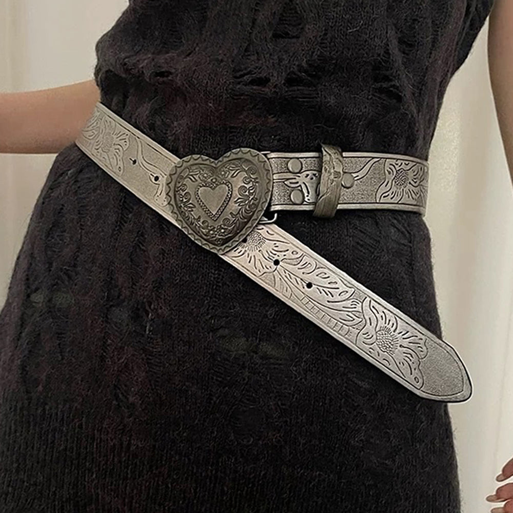 SILVER HEART BUCKLE BELT ACCESSORY