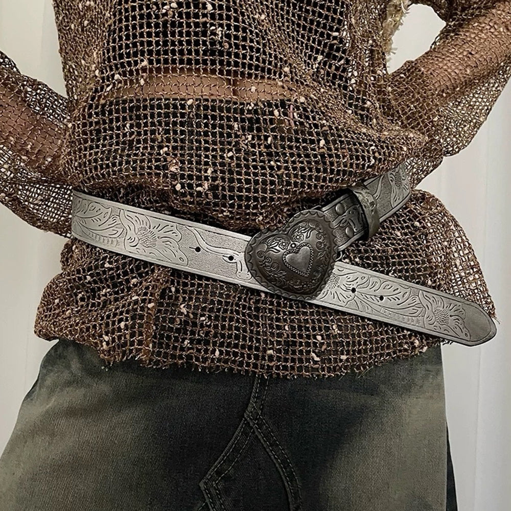 SILVER HEART BUCKLE BELT ACCESSORY