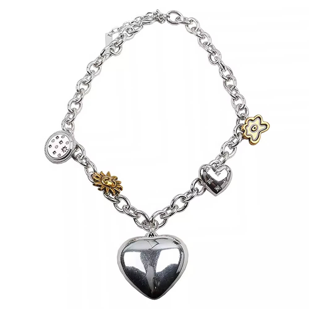 SILVER HEART PENDANT CHAIN NECKLACE CELESTIAL AESTHETIC