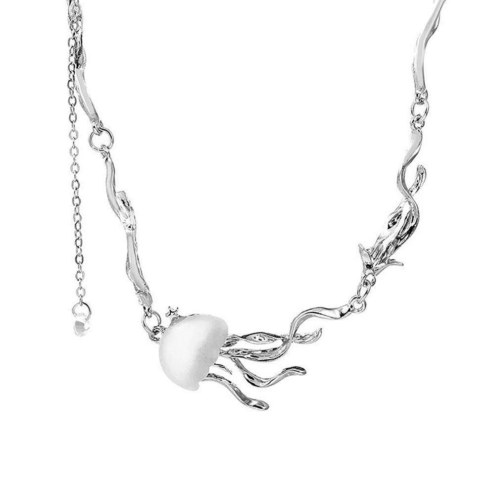 SILVER JELLYFISH PENDANT NECKLACE ZINC ALLOY