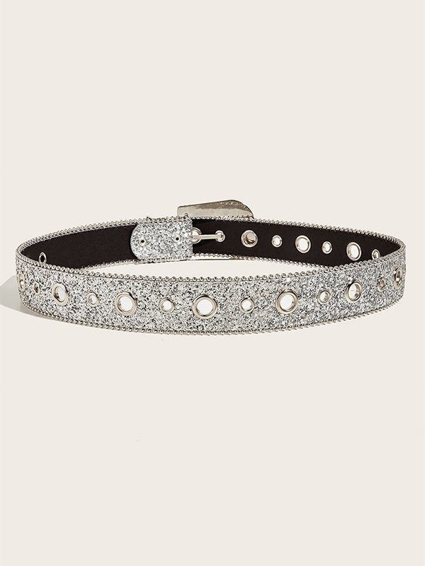 SILVER JEWELED BUCKLE BELT WITH RHINESTONE BUCKLE FOR Y2K FASHION