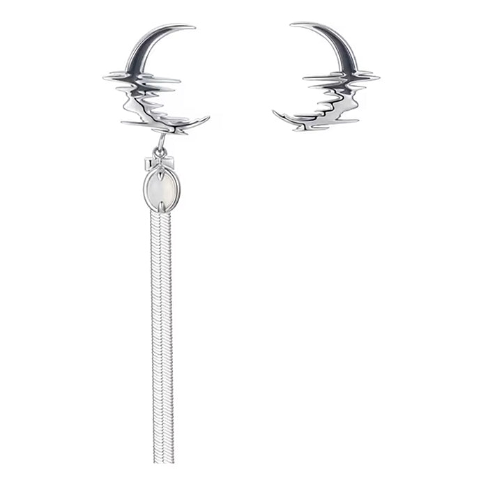 SILVER MOON ASYMMETRIC EARRINGS CELESTIAL DESIGN
