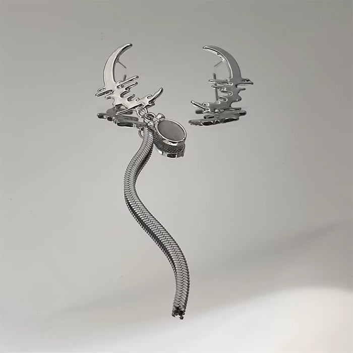 SILVER MOON ASYMMETRIC EARRINGS CELESTIAL DESIGN