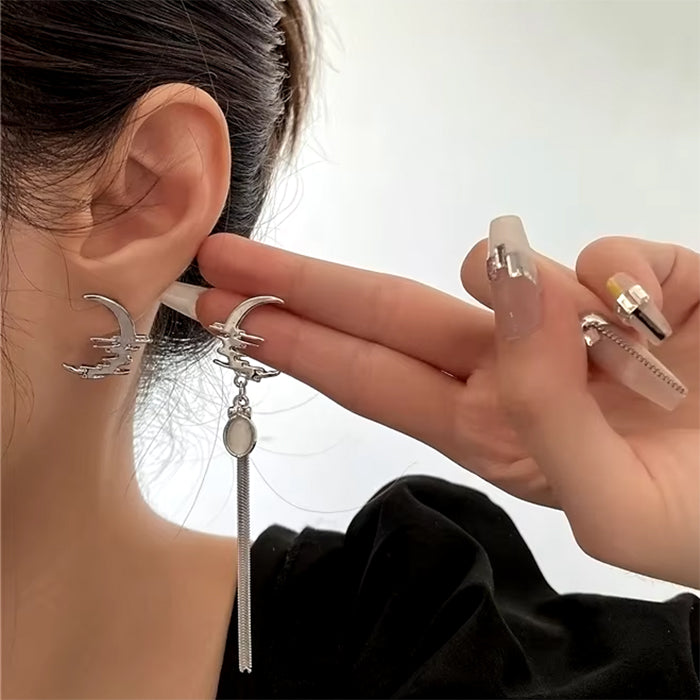 SILVER MOON ASYMMETRIC EARRINGS CELESTIAL DESIGN
