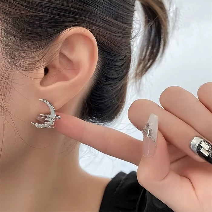 SILVER MOON ASYMMETRIC EARRINGS CELESTIAL DESIGN