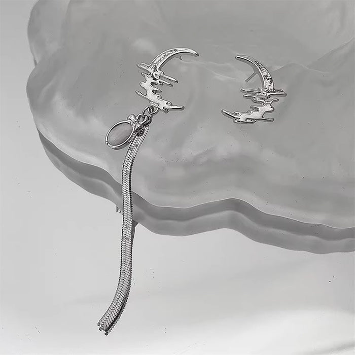 SILVER MOON ASYMMETRIC EARRINGS CELESTIAL DESIGN