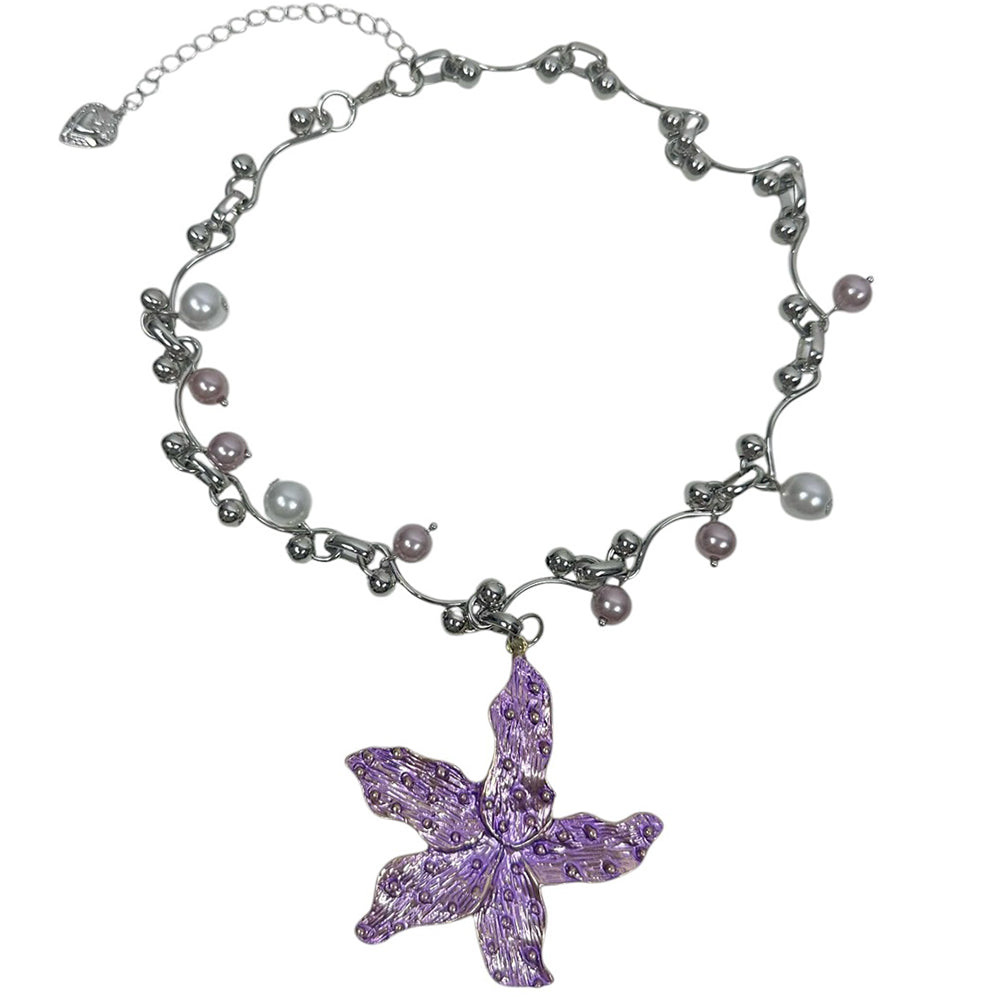 SILVER NECKLACE LILAC FLOWER PENDANT CHOKER