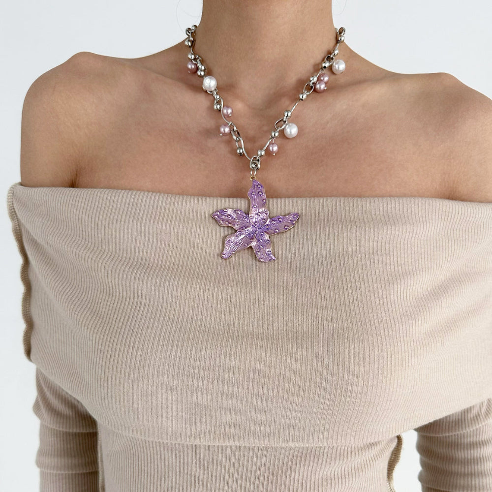 SILVER NECKLACE LILAC FLOWER PENDANT CHOKER