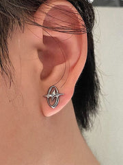 SILVER OVAL STARBURST STUD EARRINGS Y2K GEOMETRIC DESIGN