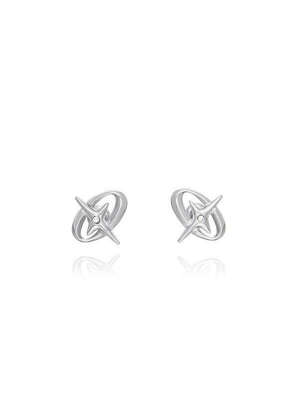 SILVER OVAL STARBURST STUD EARRINGS Y2K GEOMETRIC DESIGN