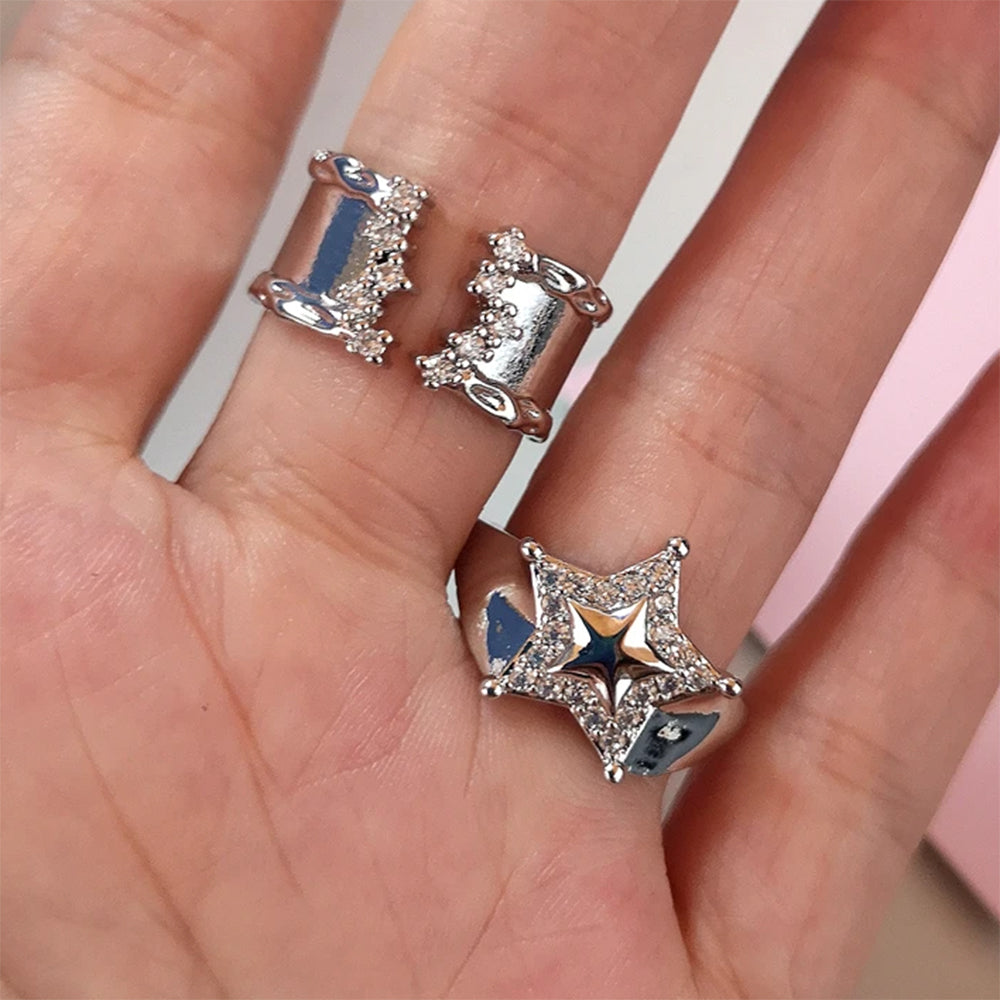 SILVER RING SET: BOLD STAR AND TEXTURED BROKEN-EDGE RING