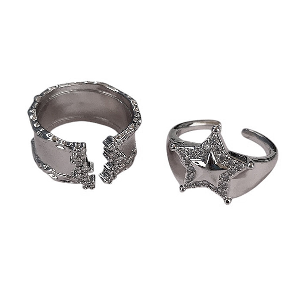 SILVER RING SET: BOLD STAR AND TEXTURED BROKEN-EDGE RING