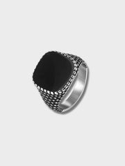 SILVER RING WITH BLACK SQUARE STONE - ELEGANT JEWELRY ACCESSORY