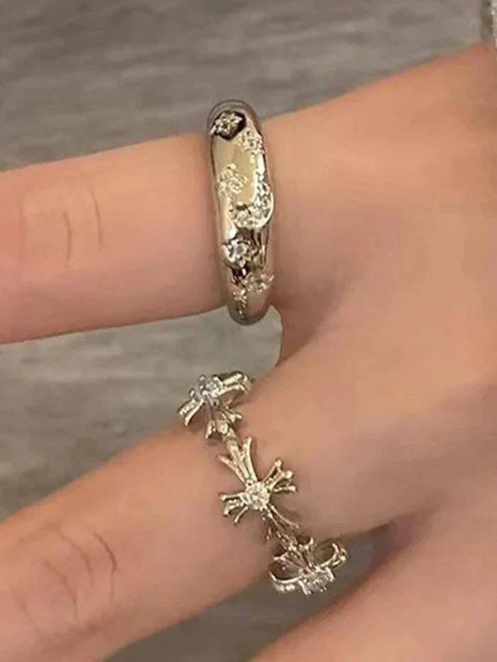 SILVER RINGS WITH CROSS AND FLORAL DESIGNS - ALLOY PENDANT