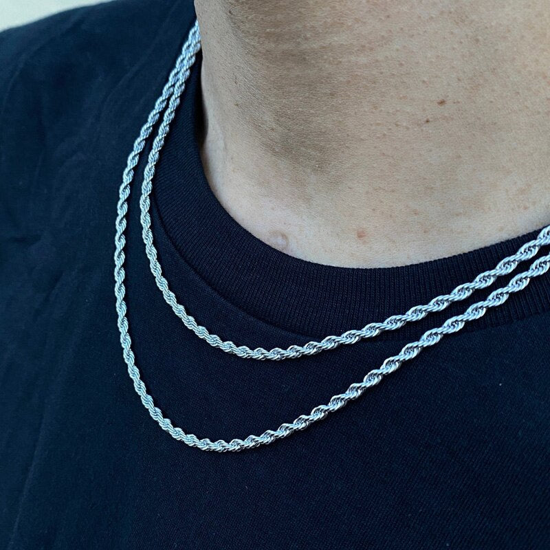 SILVER ROPE CHAIN SET - DURABLE STAINLESS STEEL, TWO PIECES
