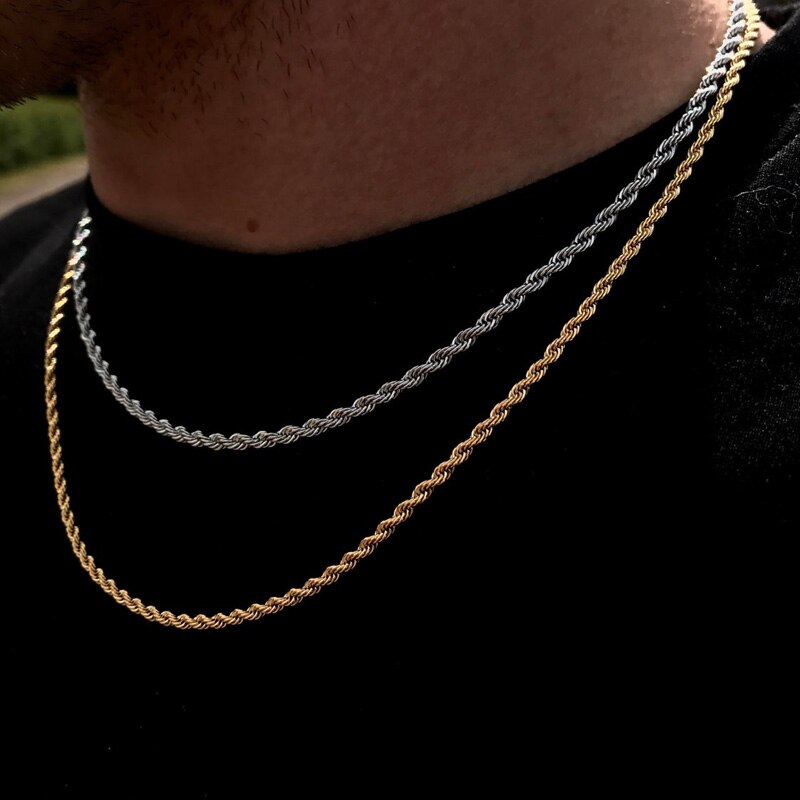 SILVER ROPE CHAIN SET - DURABLE STAINLESS STEEL, TWO PIECES