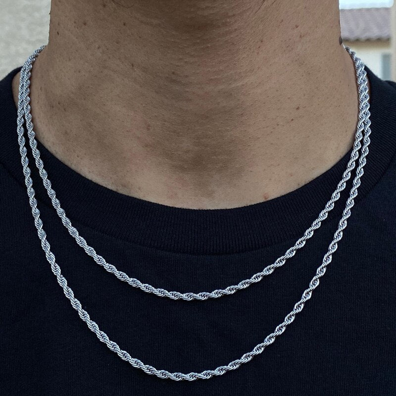 SILVER ROPE CHAIN SET - DURABLE STAINLESS STEEL, TWO PIECES
