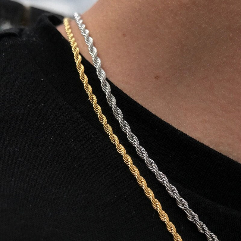 SILVER ROPE CHAIN SET - DURABLE STAINLESS STEEL, TWO PIECES