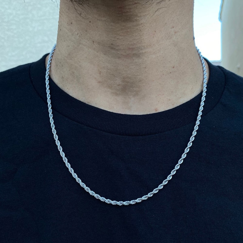 SILVER ROPE CHAIN SET - DURABLE STAINLESS STEEL, TWO PIECES