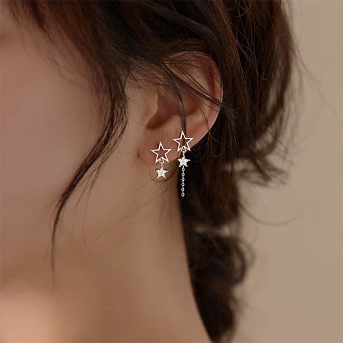 SILVER STAR ASYMMETRIC EARRINGS CELESTIAL STAR ASYMMETRIC